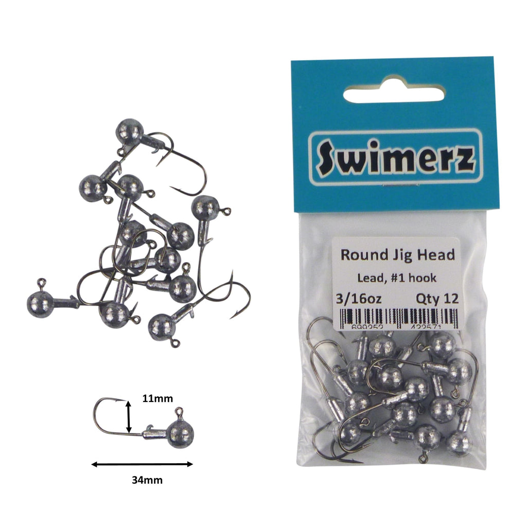 Swimerz Round Jig Head, 3/16 oz #1 Hook, 12 pack-1