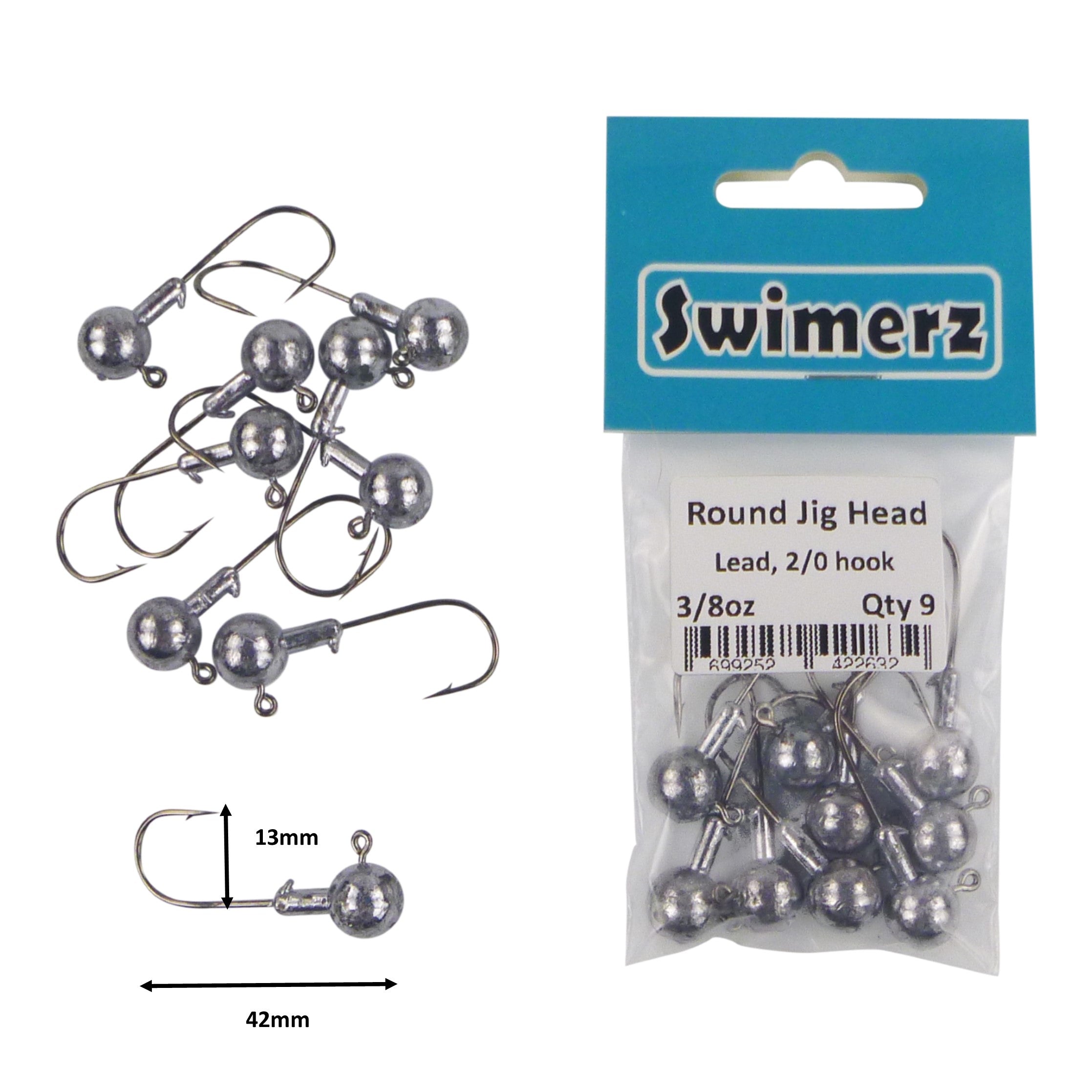 Swimerz Round Jig Head, 3/8 oz 2/0 Hook, 9 pack-1