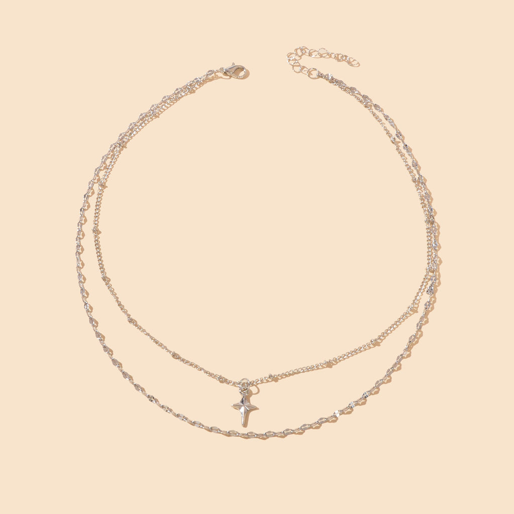 Fashion Jewelry Double layer Silvery Chain Star Pendant Necklace for Women-2