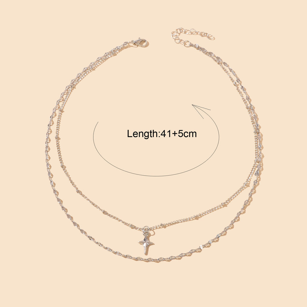 Fashion Jewelry Double layer Silvery Chain Star Pendant Necklace for Women-3