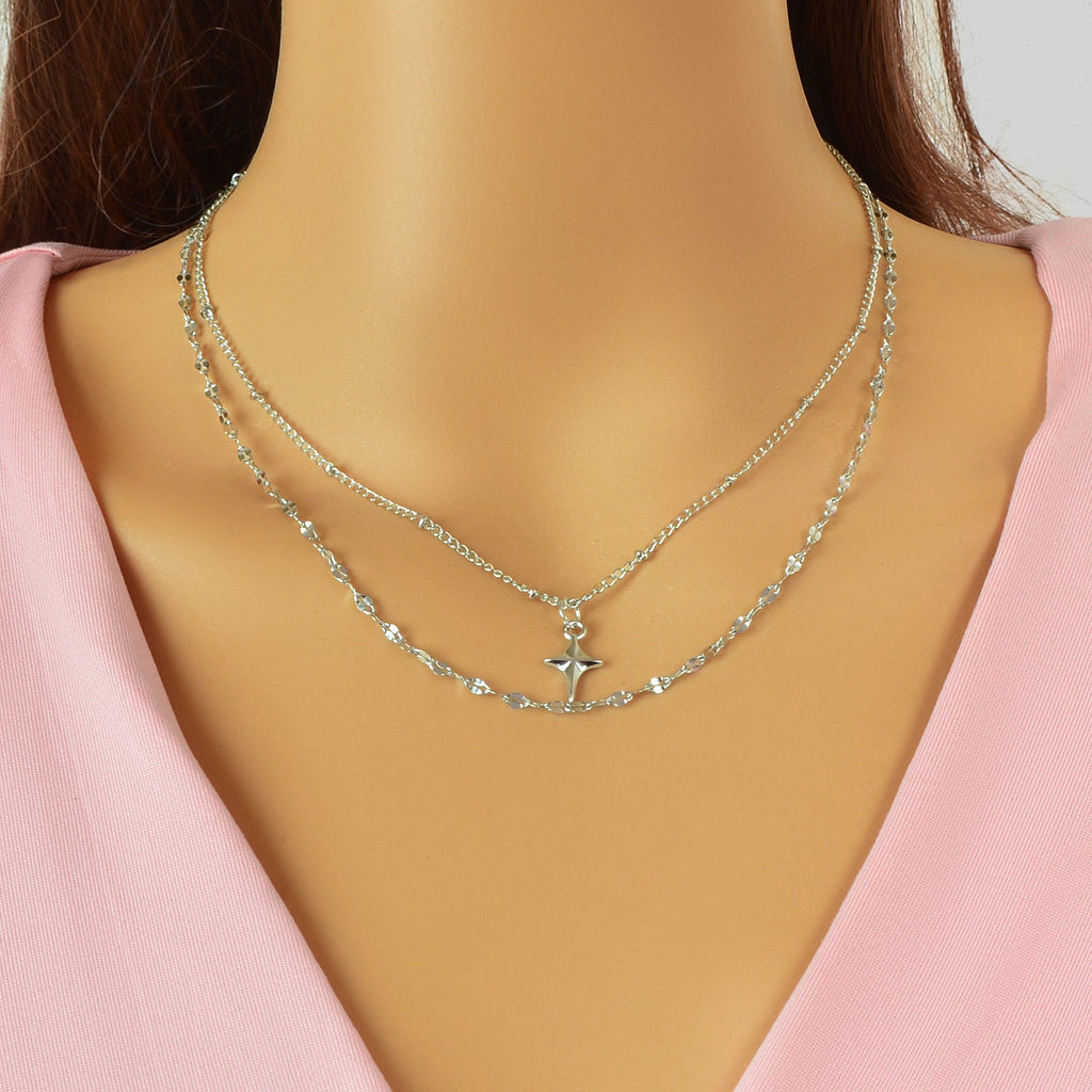 Fashion Jewelry Double layer Silvery Chain Star Pendant Necklace for Women-0