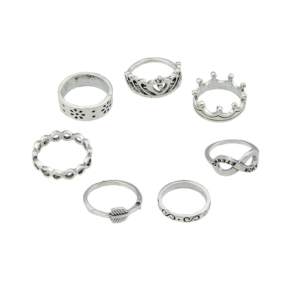 7 pcsTribal Ethnic Crown Arrow Infinity Midi Finger Knuckle Multiple Rings set-3