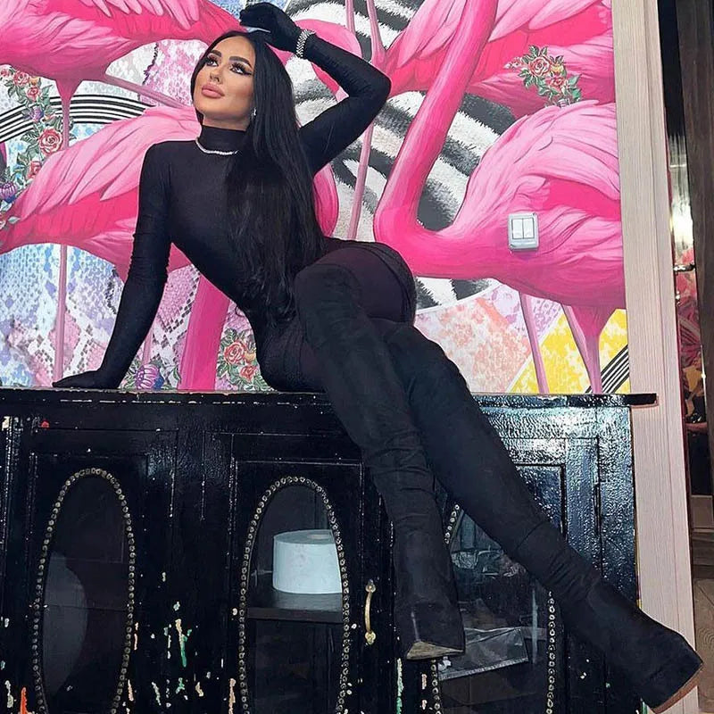 Solid Long Sleeve With Gloves Mini Dress.