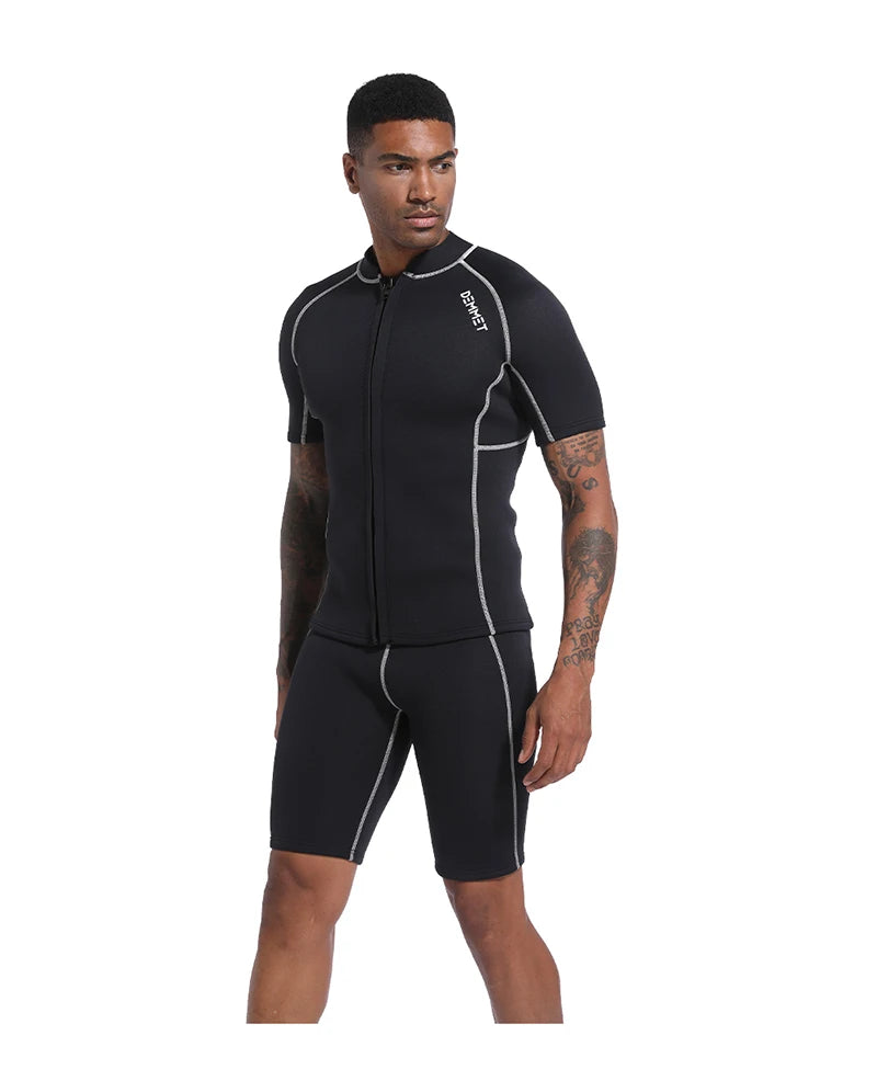 DEMMET 3MM Short Wetsuit Men Neoprene Diving Suit Split Sleeve