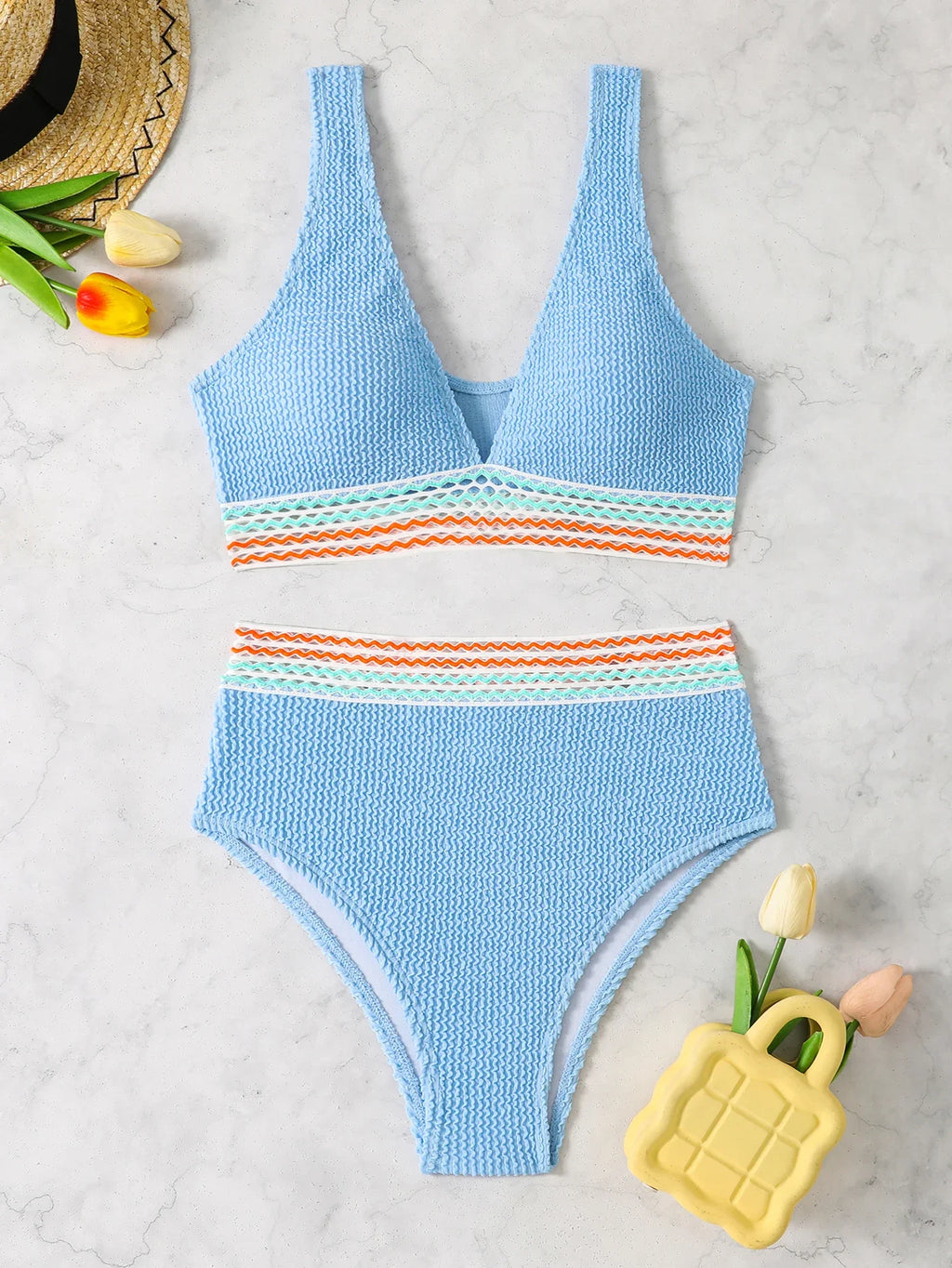 2025 Sexy Strape Tape Swimsuit Women Solid High Waist Bikini Set