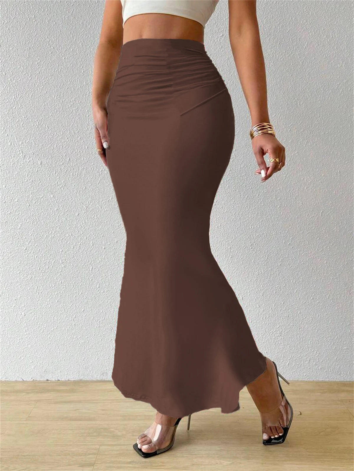 Women Solid Slim Fishtail Skirt