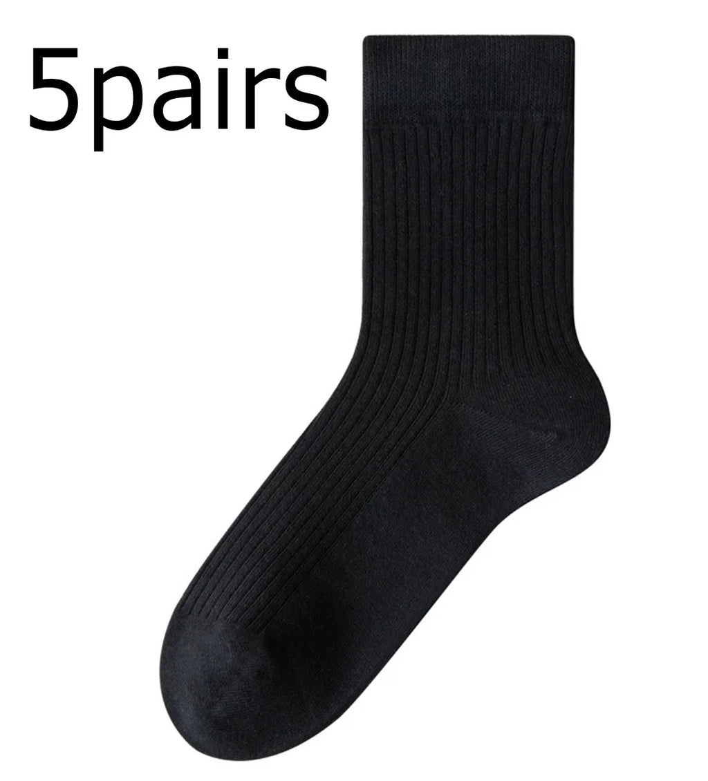 5 Pairs 100% Cotton Women Men Socks Soft Casual Solid (overseas product)
