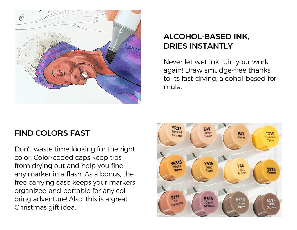 Ohuhu Honolulu 36 Skin Colors Marker Pen Set Alcohol Art Markers