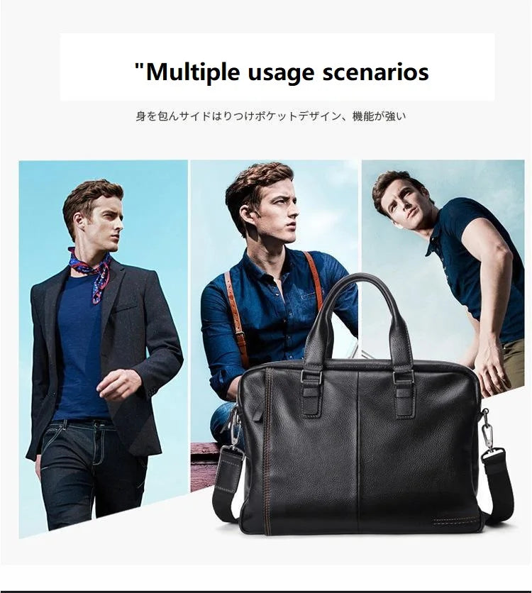 High Quality Cowhide Men's Business Handbag shoulder bag 100% Genuine leather