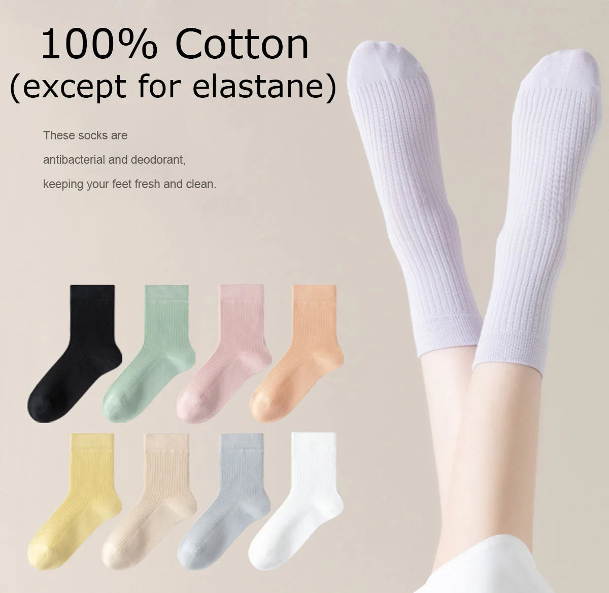 5 Pairs 100% Cotton Women Men Socks Soft Casual Solid (overseas product)