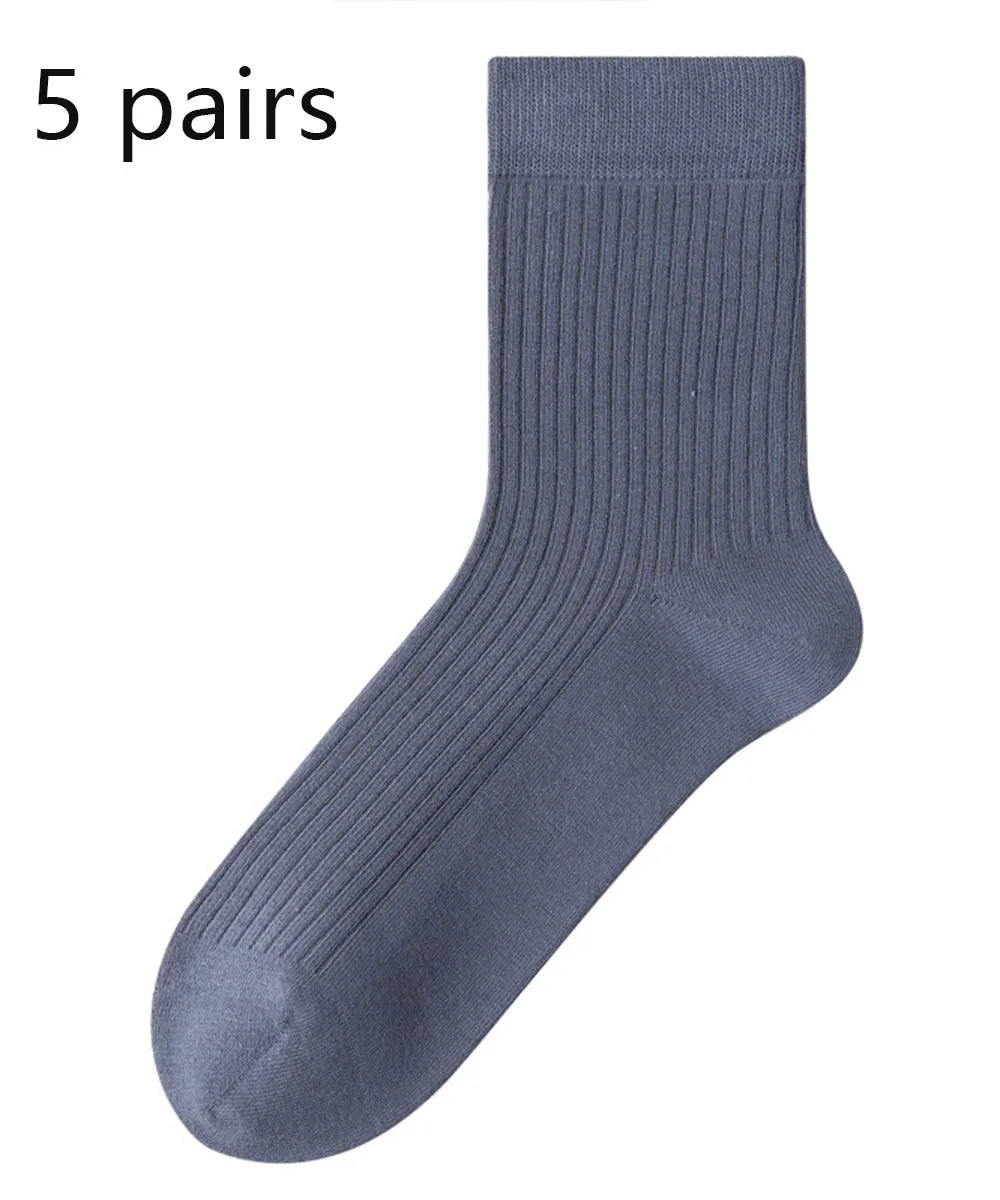 5 Pairs 100% Cotton Women Men Socks Soft Casual Solid (overseas product)