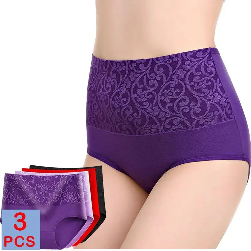 3Pcs/Lot Plus Size Underwear Women High Waist Women's Cotton Brief