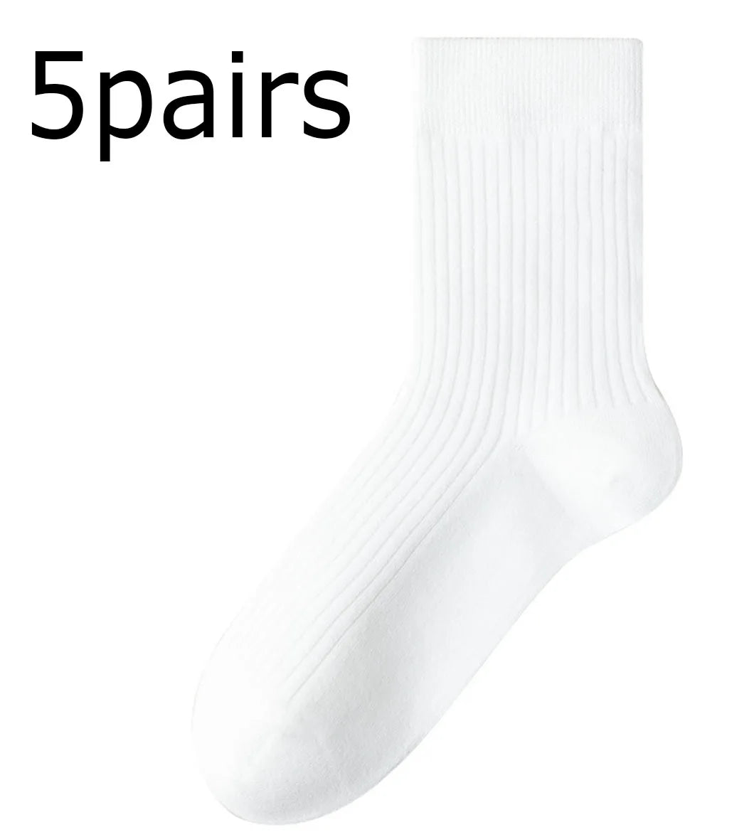 5 Pairs 100% Cotton Women Men Socks Soft Casual Solid (overseas product)