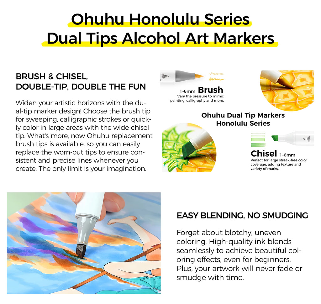 Ohuhu Honolulu Marker Pen Set Color Markers Alcohol Art Markers