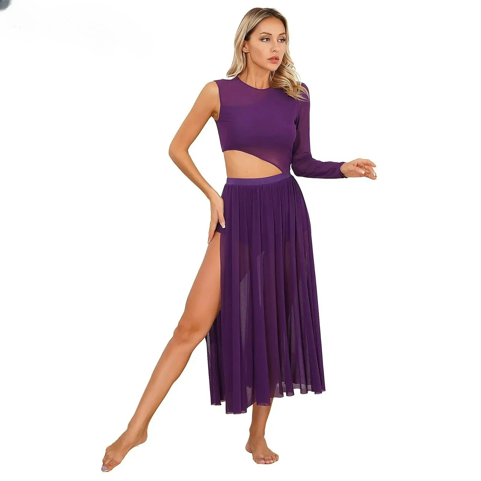 Women One Shoulder Long Sleeve Ballet Dance