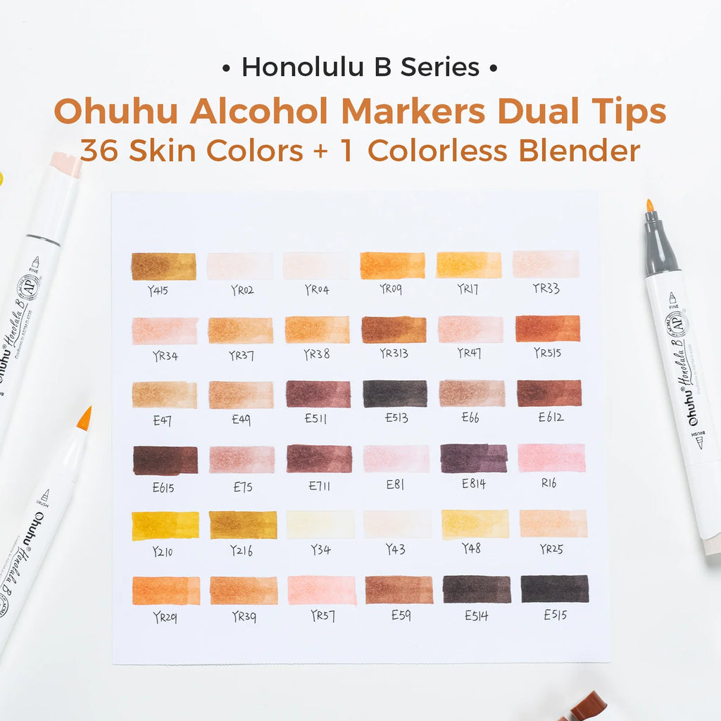Ohuhu Honolulu 36 Skin Colors Marker Pen Set Alcohol Art Markers