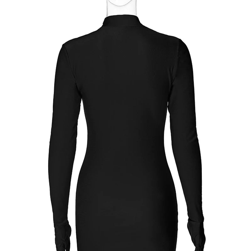 Solid Long Sleeve With Gloves Mini Dress.