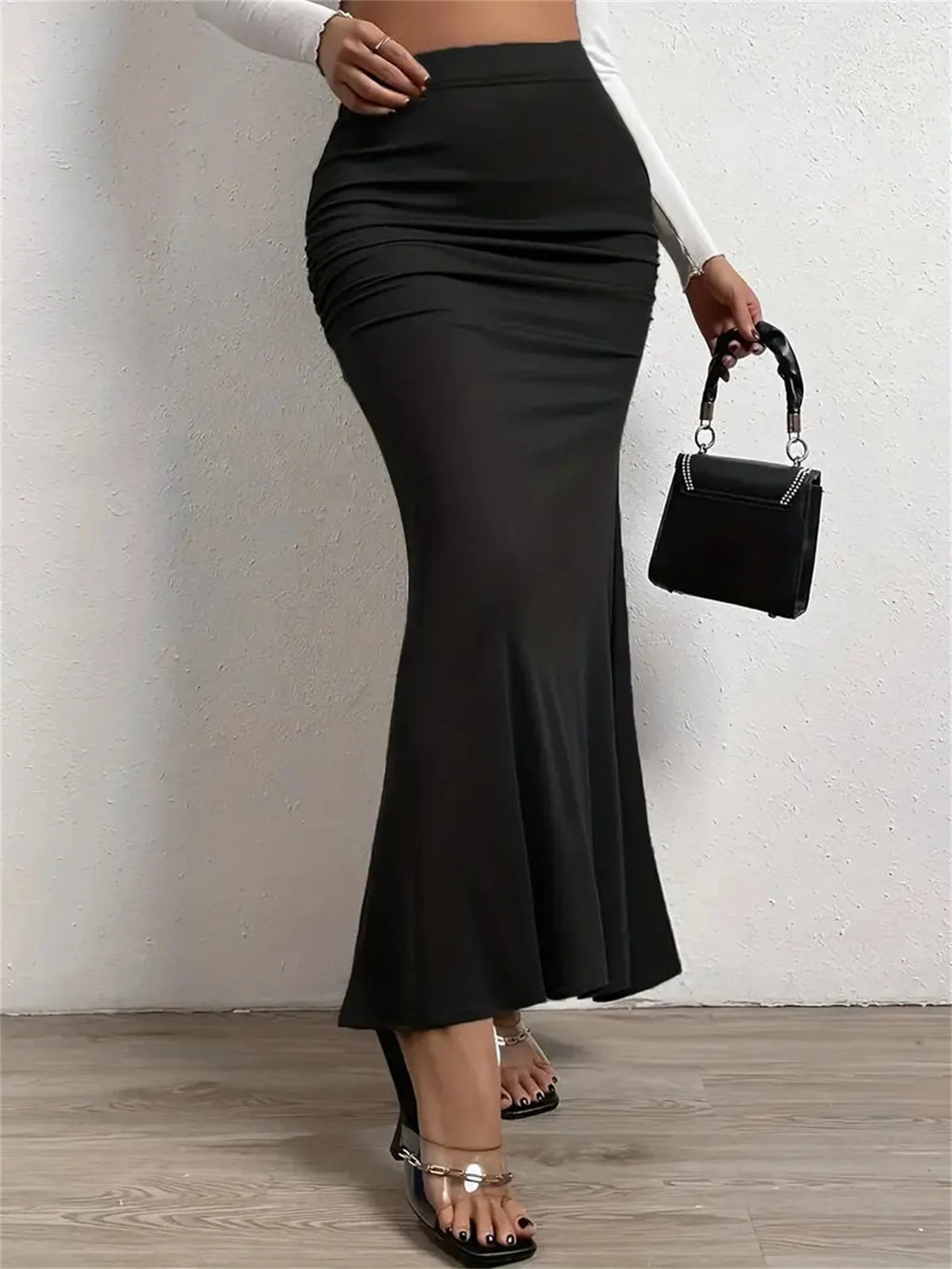 Women Solid Slim Fishtail Skirt