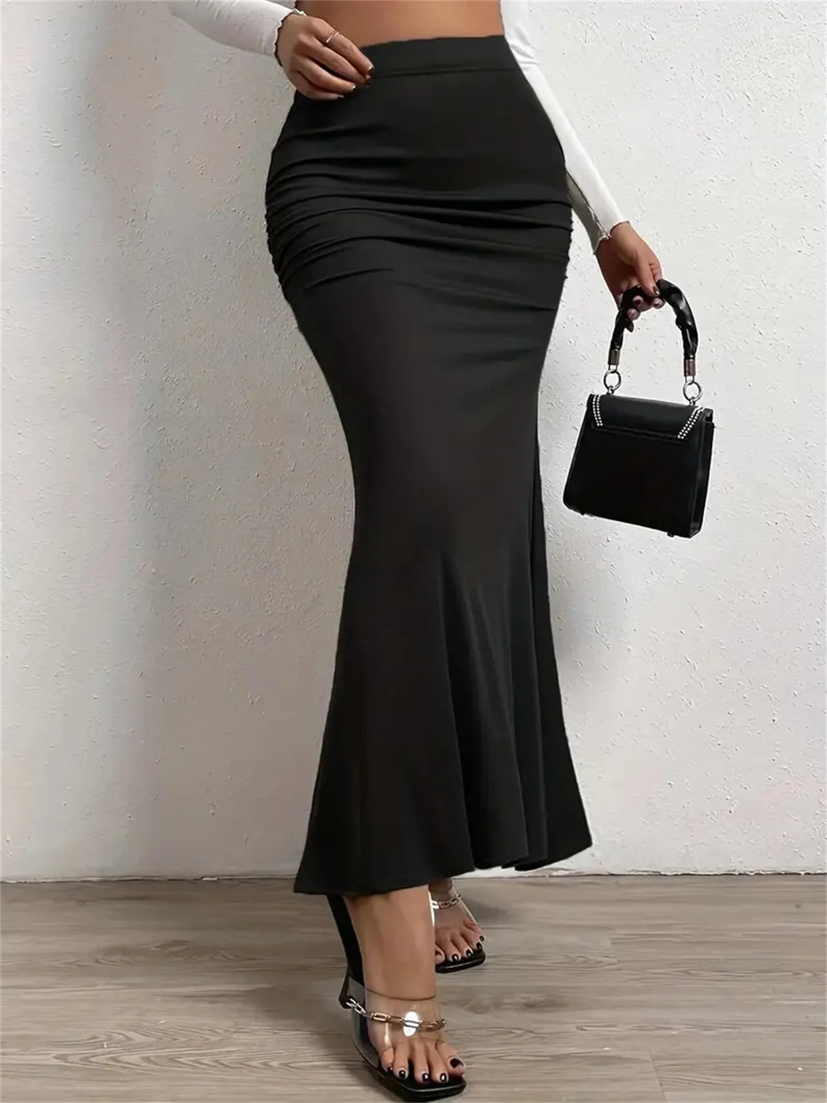 Women Solid Slim Fishtail Skirt