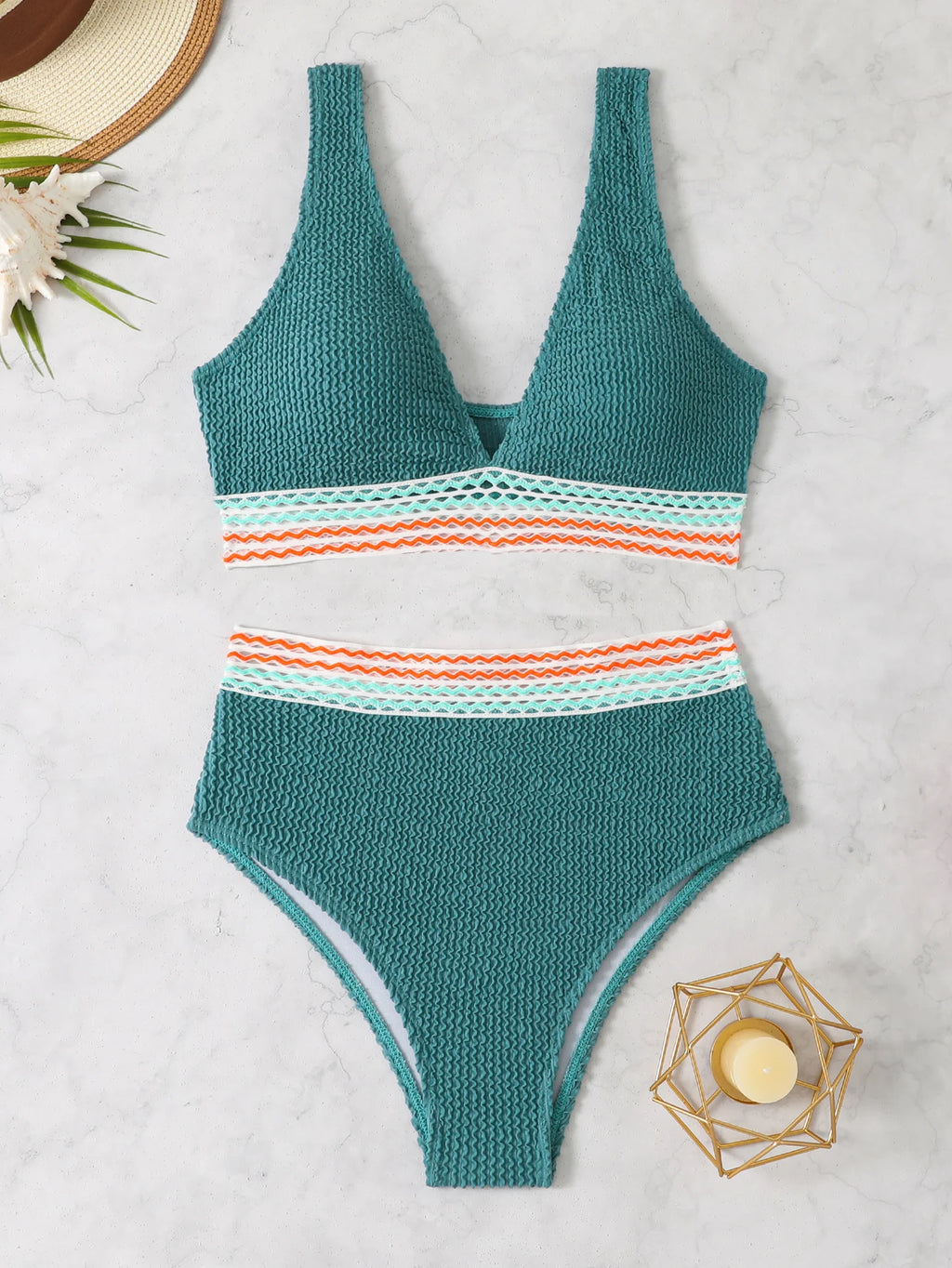 2025 Sexy Strape Tape Swimsuit Women Solid High Waist Bikini Set