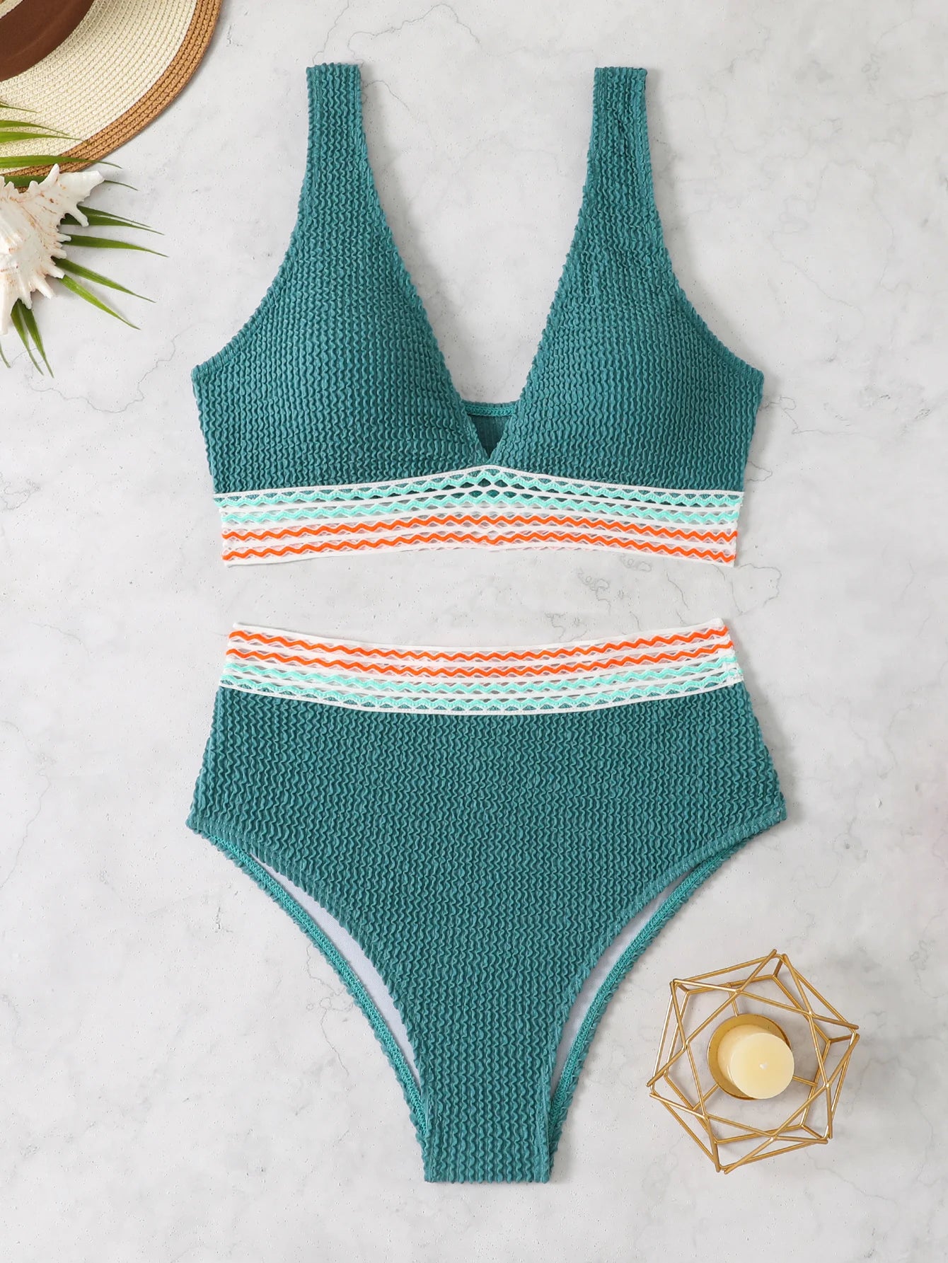 2025 Sexy Strape Tape Swimsuit Women Solid High Waist Bikini Set