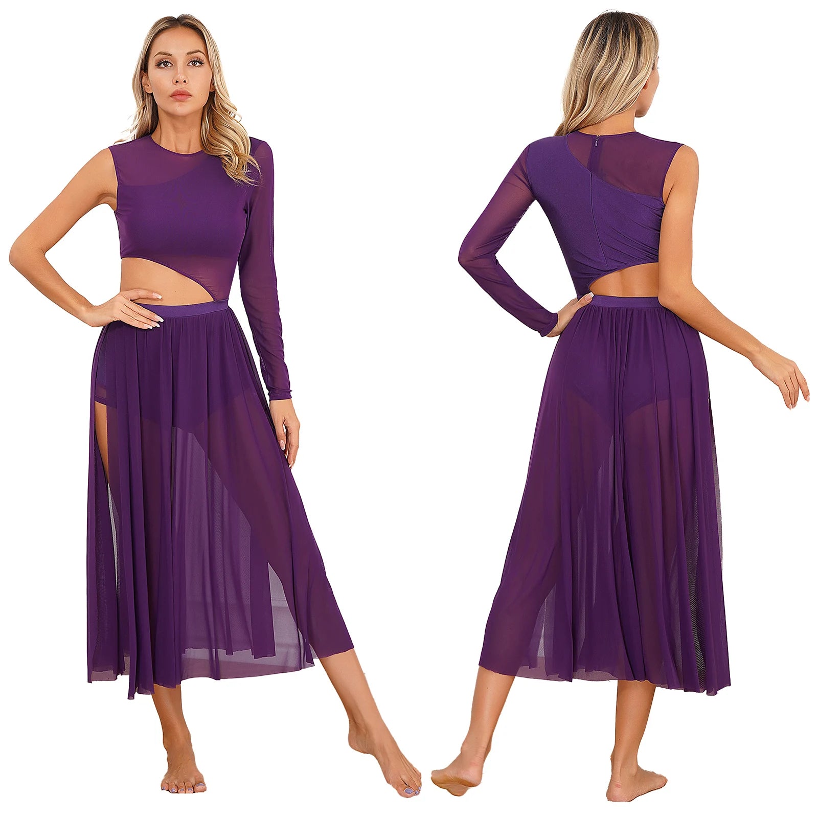 Women One Shoulder Long Sleeve Ballet Dance