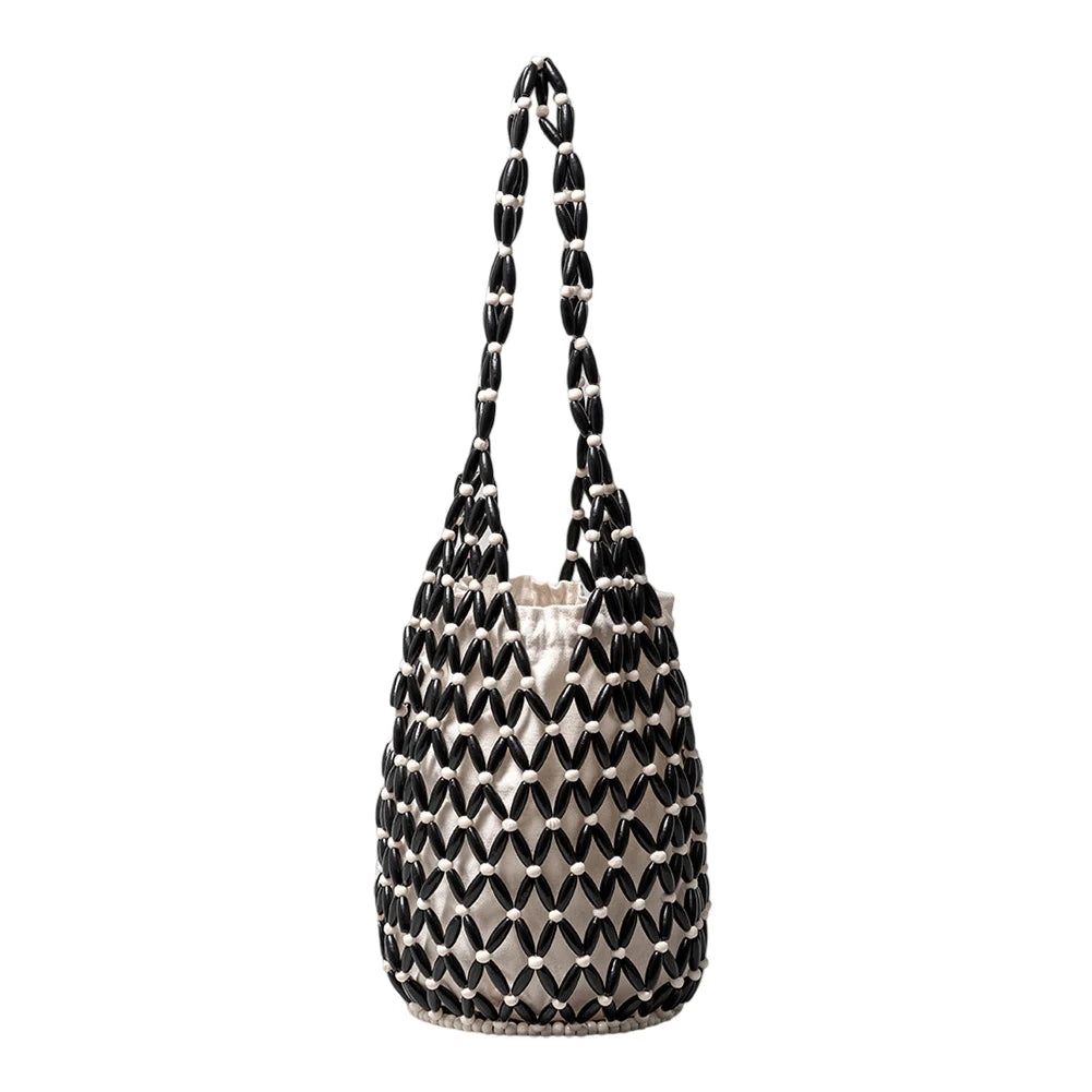 Wooden Bead Woven Hand Bag Hollow-out Tote Bag