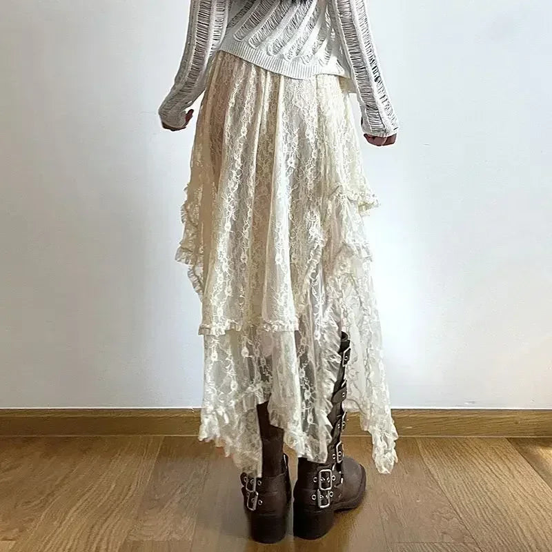 Lace Asymmetrical Skirt Fairycore Vintage