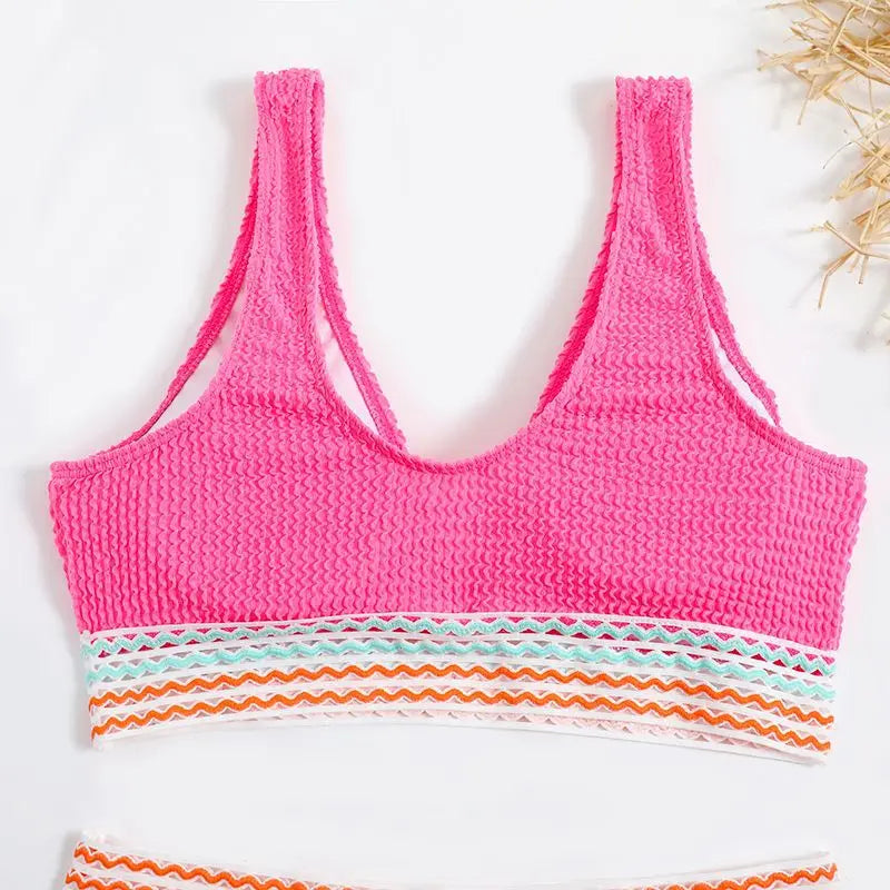 2025 Sexy Strape Tape Swimsuit Women Solid High Waist Bikini Set