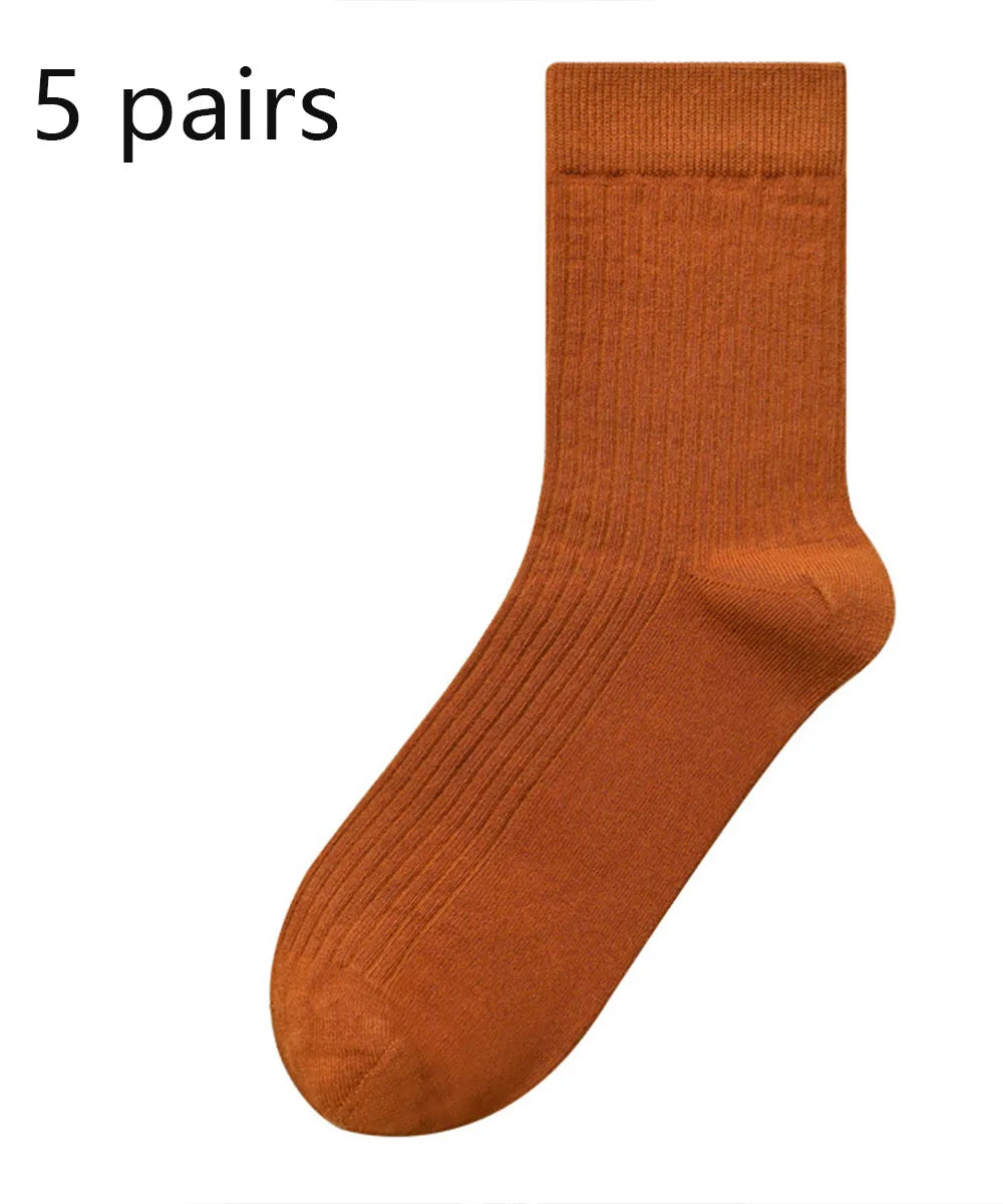 5 Pairs 100% Cotton Women Men Socks Soft Casual Solid (overseas product)