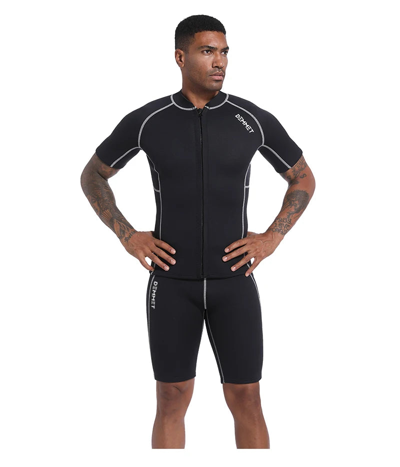 DEMMET 3MM Short Wetsuit Men Neoprene Diving Suit Split Sleeve
