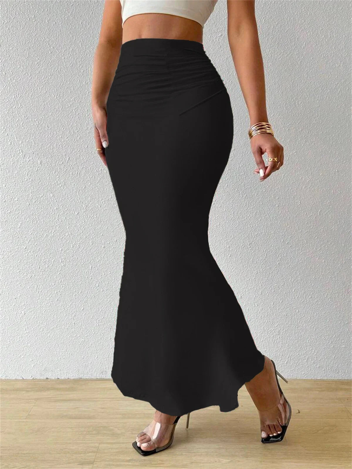 Women Solid Slim Fishtail Skirt