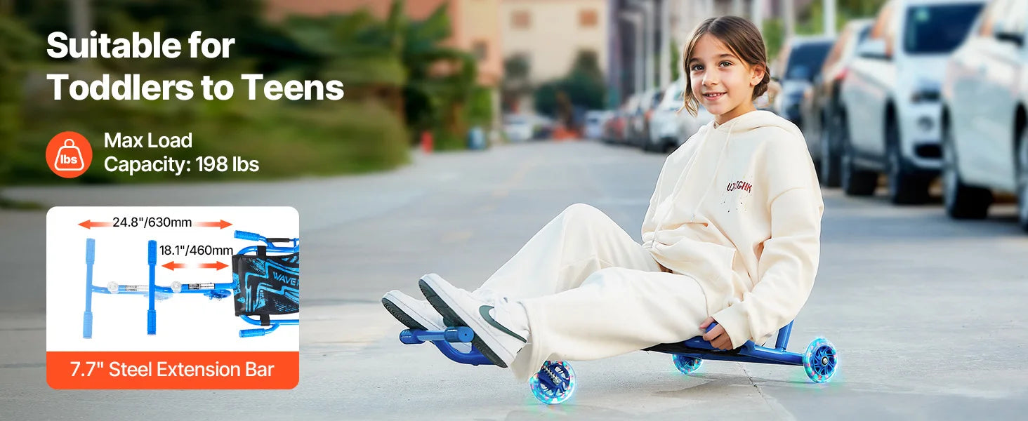 SucceBuy 198lbs Ride on Scooter Swing Side-to-Side Powered by Zig-Zag Motion Sports Games Drifting Toys for Children Gifts