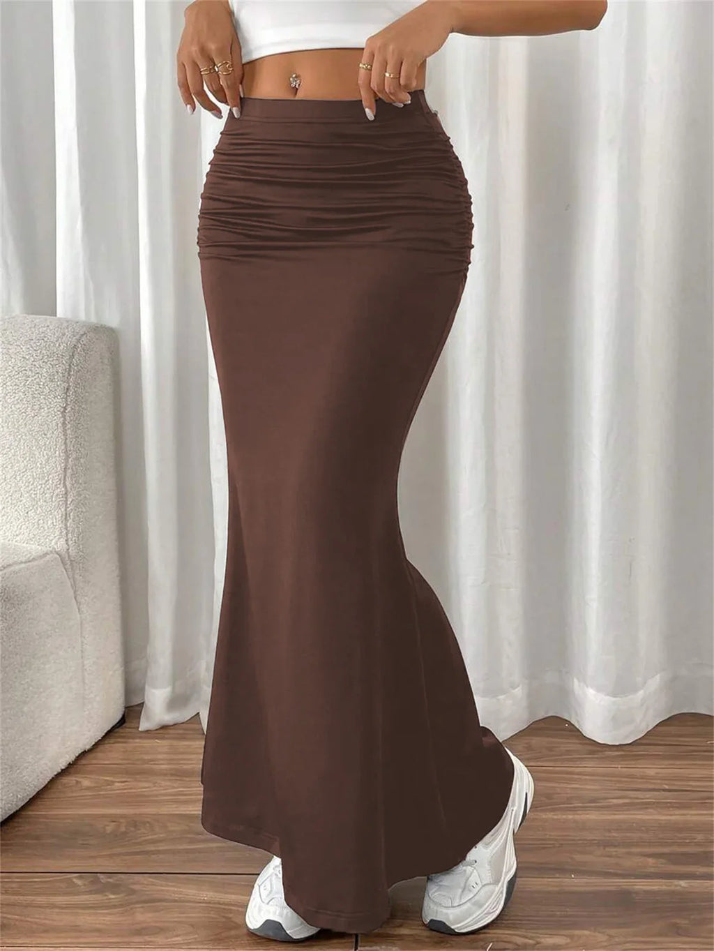 Women Solid Slim Fishtail Skirt