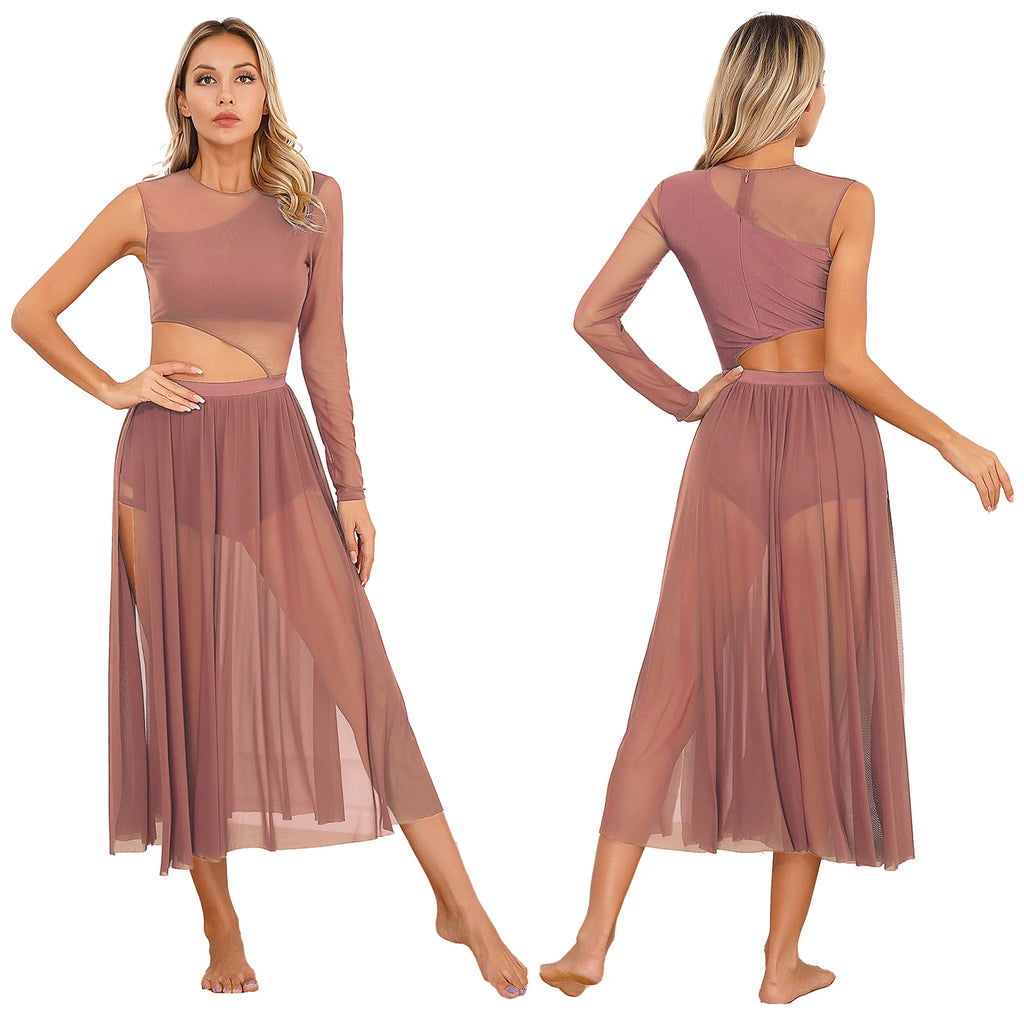 Women One Shoulder Long Sleeve Ballet Dance