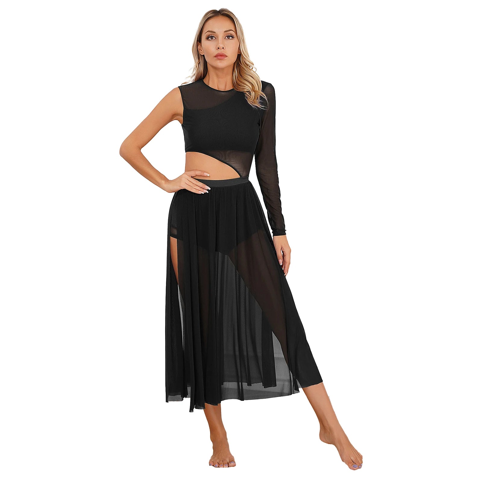 Women One Shoulder Long Sleeve Ballet Dance