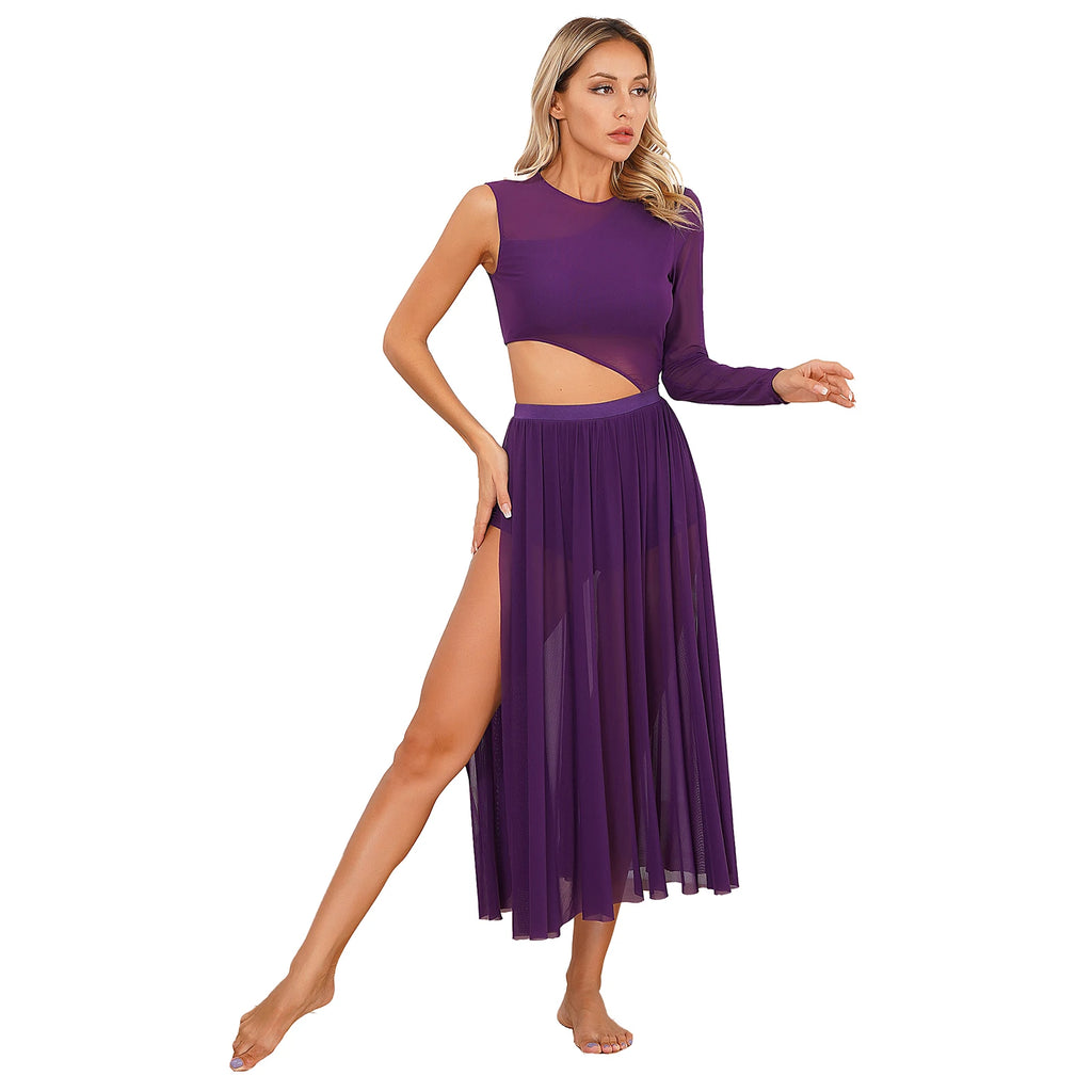 Women One Shoulder Long Sleeve Ballet Dance