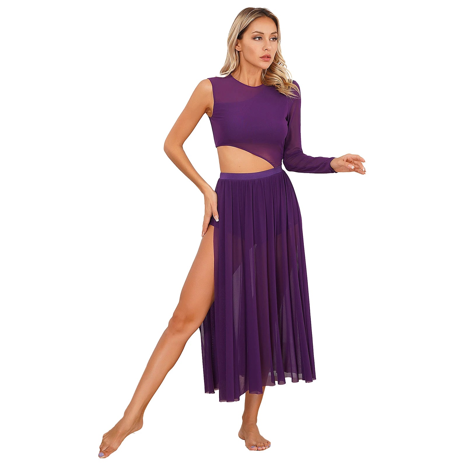 Women One Shoulder Long Sleeve Ballet Dance