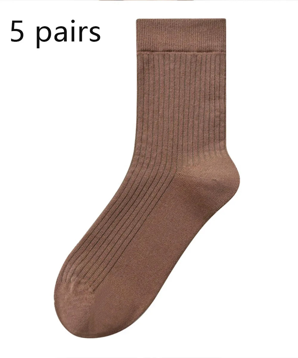 5 Pairs 100% Cotton Women Men Socks Soft Casual Solid (overseas product)