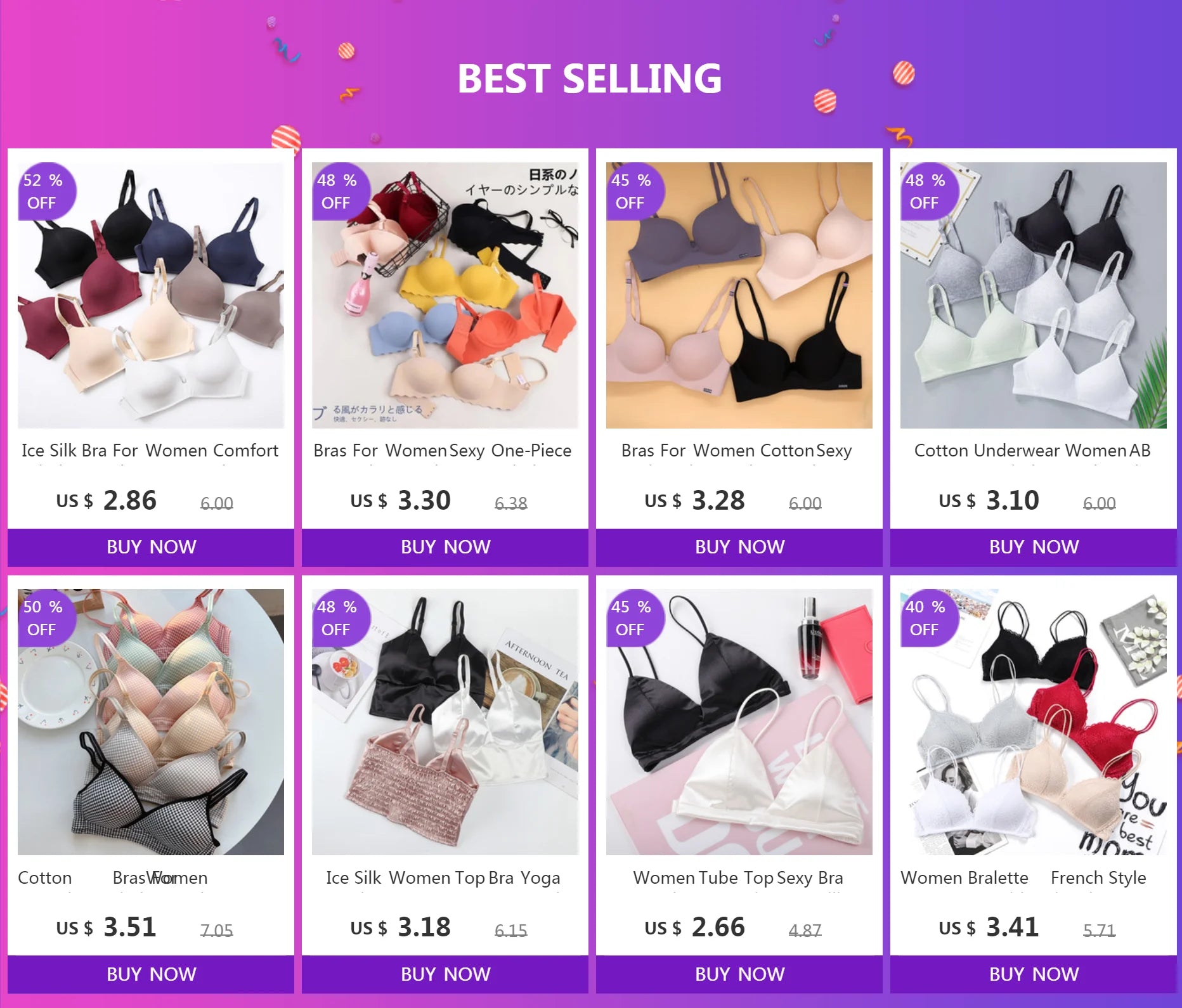 Women's Cotton Bra and Panties Set - Seamless Kawaii Lingerie with Lace-Up Strap (2 Piece)