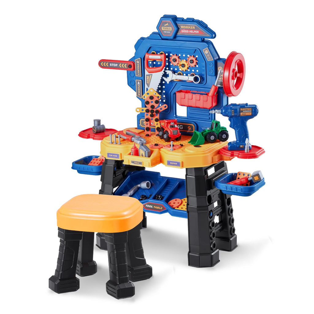 SucceBuy 181 pcs Kids Tool Bench Realistic Transformable Tool Set with Toddler Bench Pretend Play Learning Gift for Children Toy