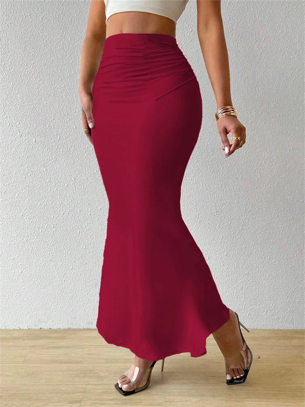 Women Solid Slim Fishtail Skirt