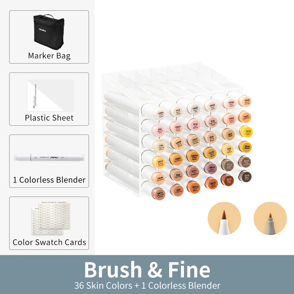 Ohuhu Honolulu 36 Skin Colors Marker Pen Set Alcohol Art Markers