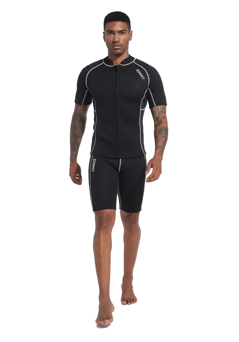 DEMMET 3MM Short Wetsuit Men Neoprene Diving Suit Split Sleeve