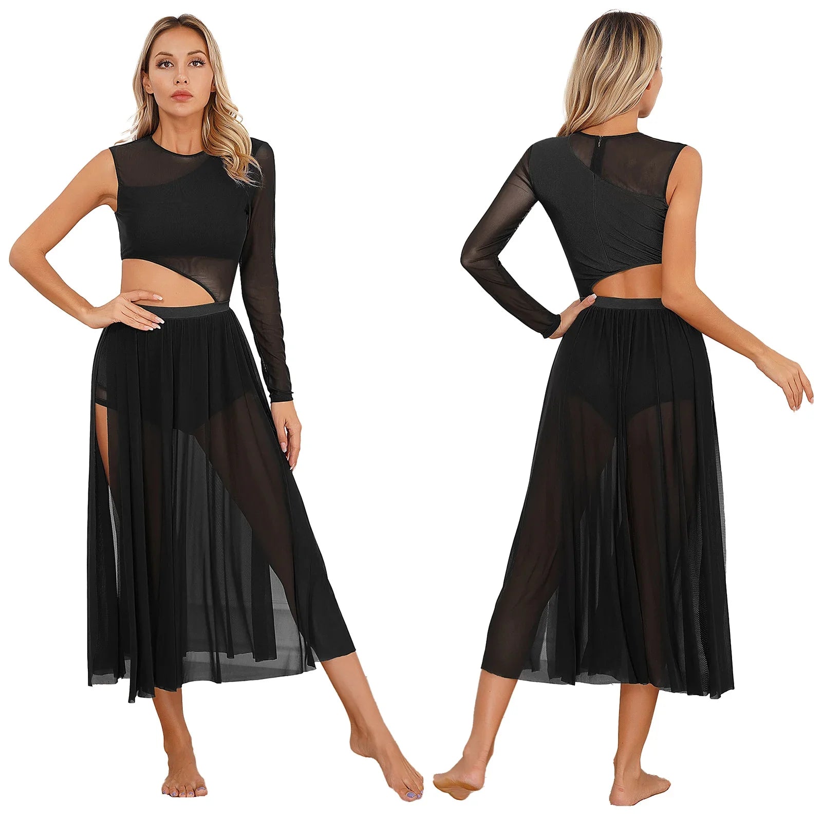 Women One Shoulder Long Sleeve Ballet Dance