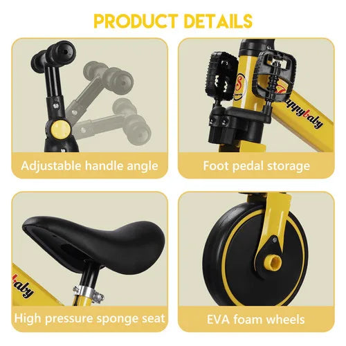 PORIYA 3 in1 Toddler Kid Ride on Toy Balance Bike Scooter Tricycle 1.5-4 Years Push Car