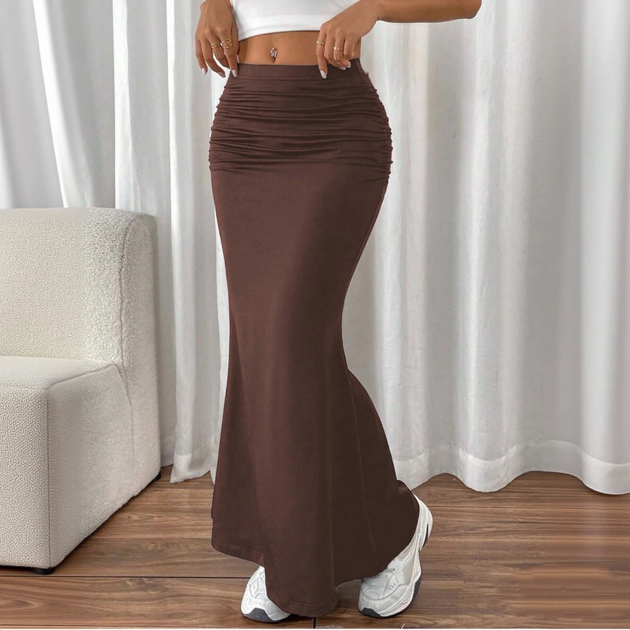 Women Solid Slim Fishtail Skirt