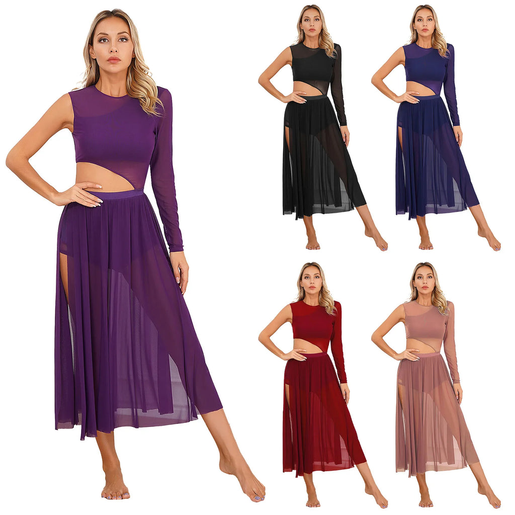 Women One Shoulder Long Sleeve Ballet Dance