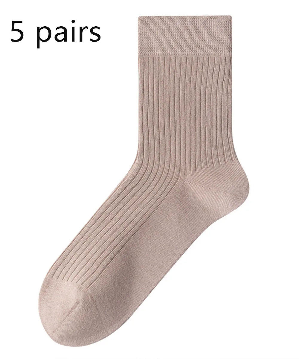 5 Pairs 100% Cotton Women Men Socks Soft Casual Solid (overseas product)