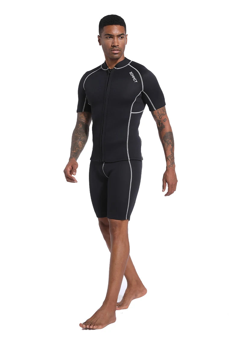DEMMET 3MM Short Wetsuit Men Neoprene Diving Suit Split Sleeve